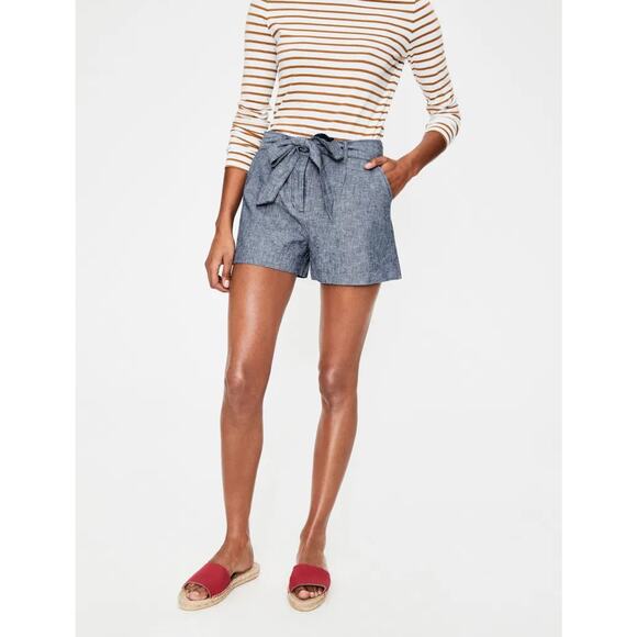 BODEN Women’s Cora Blue Linen Belted Bow Tie Short size 8 - Picture 2 of 7